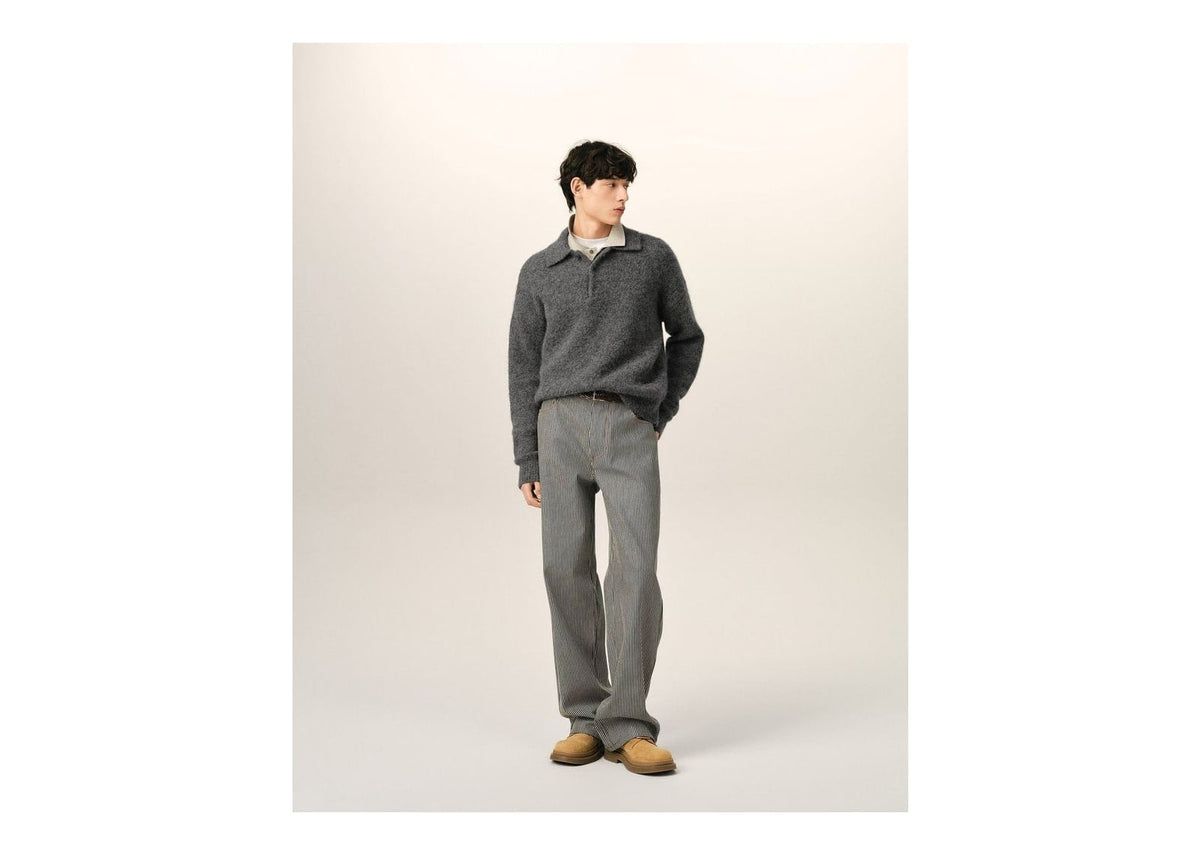 Ami Paris Wool and Alpaca Polo with Ami Embroidery Carbon Grey