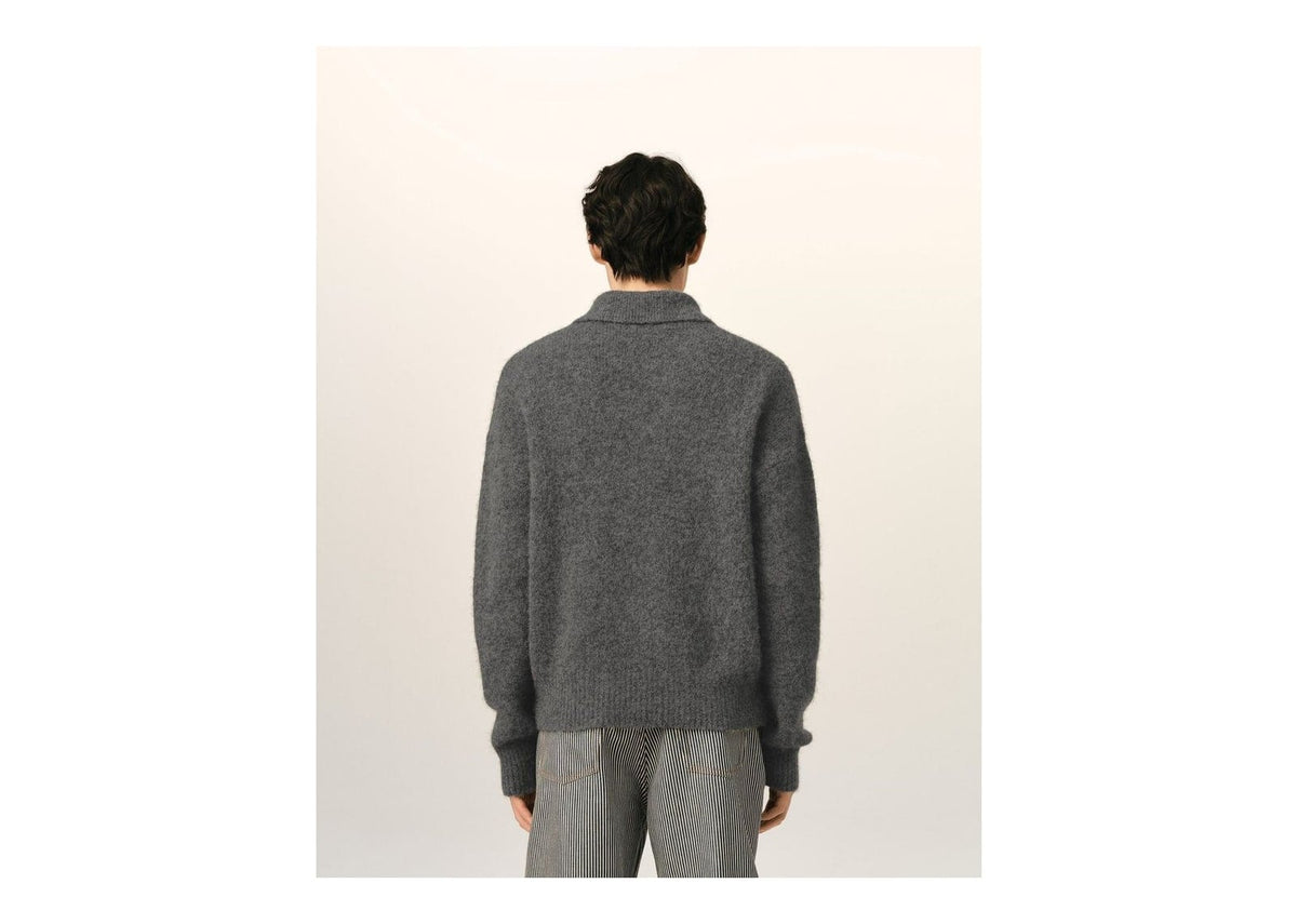 Ami Paris Wool and Alpaca Polo with Ami Embroidery Carbon Grey