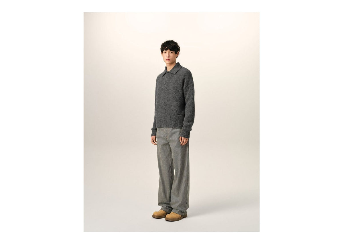 Ami Paris Wool and Alpaca Polo with Ami Embroidery Carbon Grey