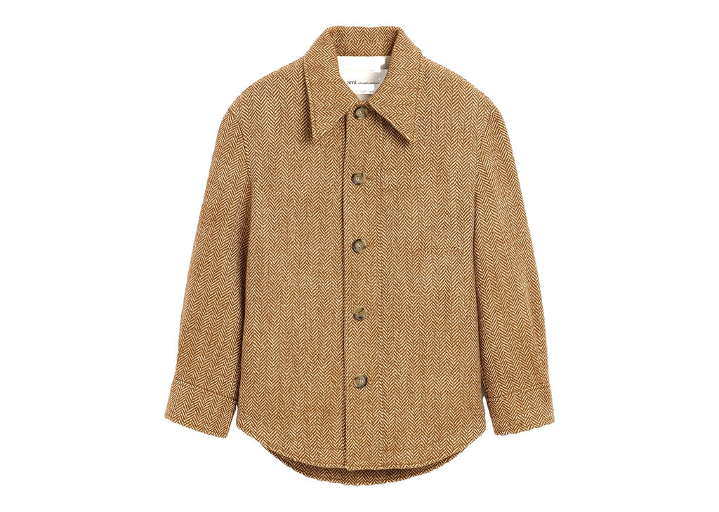 Ami Paris Wool Button-Down Jacket Chocolate Brown/Ivory
