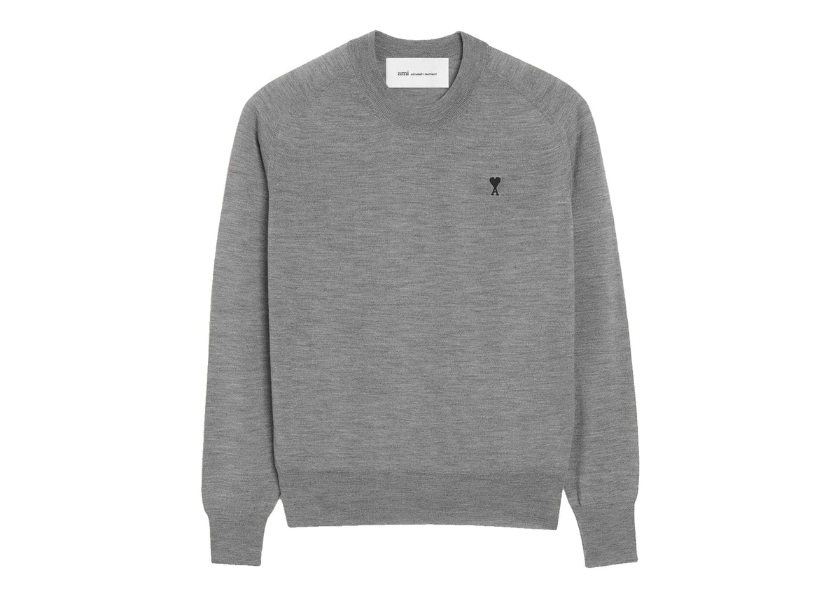 Ami Paris Wool Crewneck Ami De Coeur Sweater Heather Grey/Black