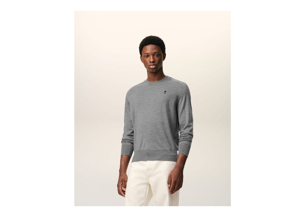 Ami Paris Wool Crewneck Ami De Coeur Sweater Heather Grey/Black