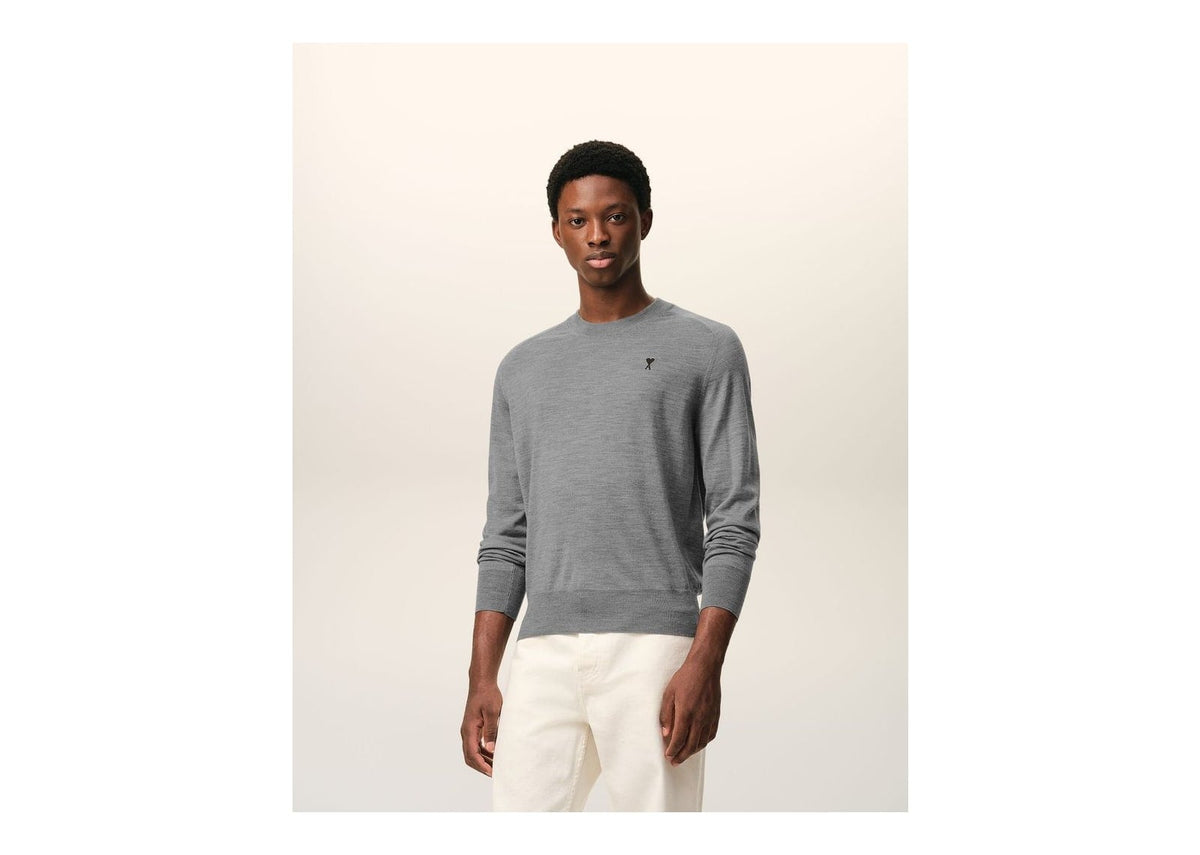 Ami Paris Wool Crewneck Ami De Coeur Sweater Heather Grey/Black