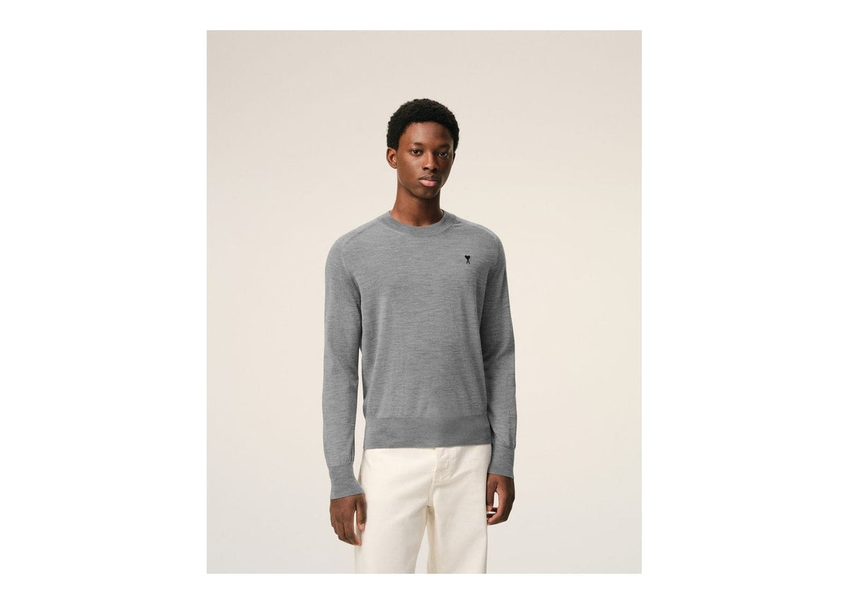 Ami Paris Wool Crewneck Ami De Coeur Sweater Heather Grey/Black