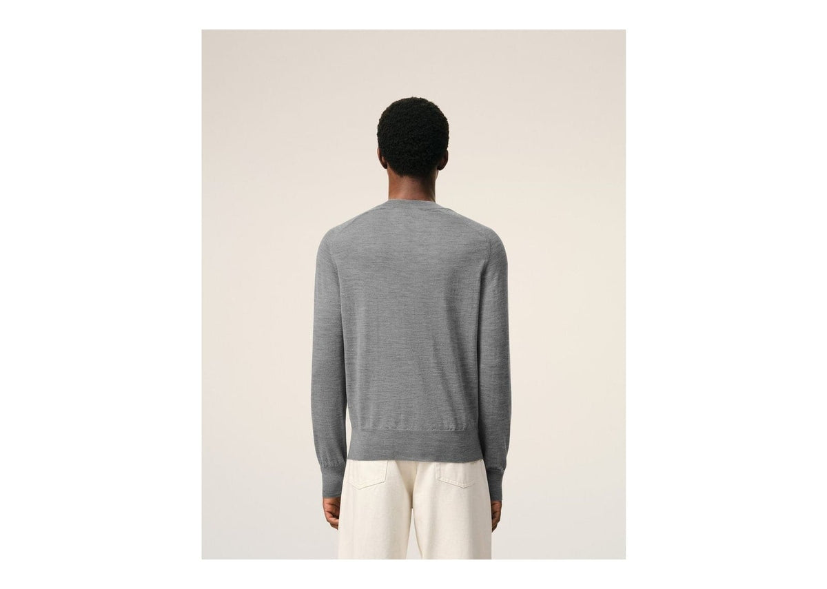 Ami Paris Wool Crewneck Ami De Coeur Sweater Heather Grey/Black