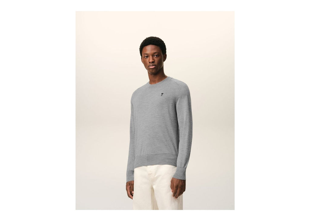 Ami Paris Wool Crewneck Ami De Coeur Sweater Heather Grey/Black