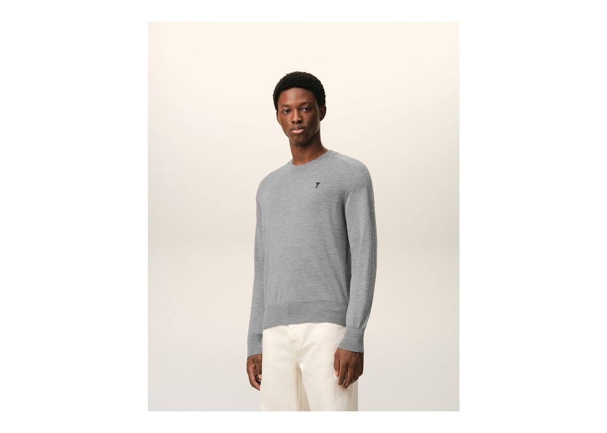 Ami Paris Wool Crewneck Ami De Coeur Sweater Heather Grey/Black