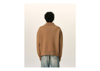 Ami Paris Wool Shirt Collar Cardigan Camel