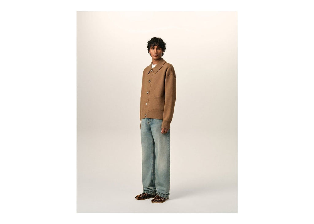 Ami Paris Wool Shirt Collar Cardigan Camel