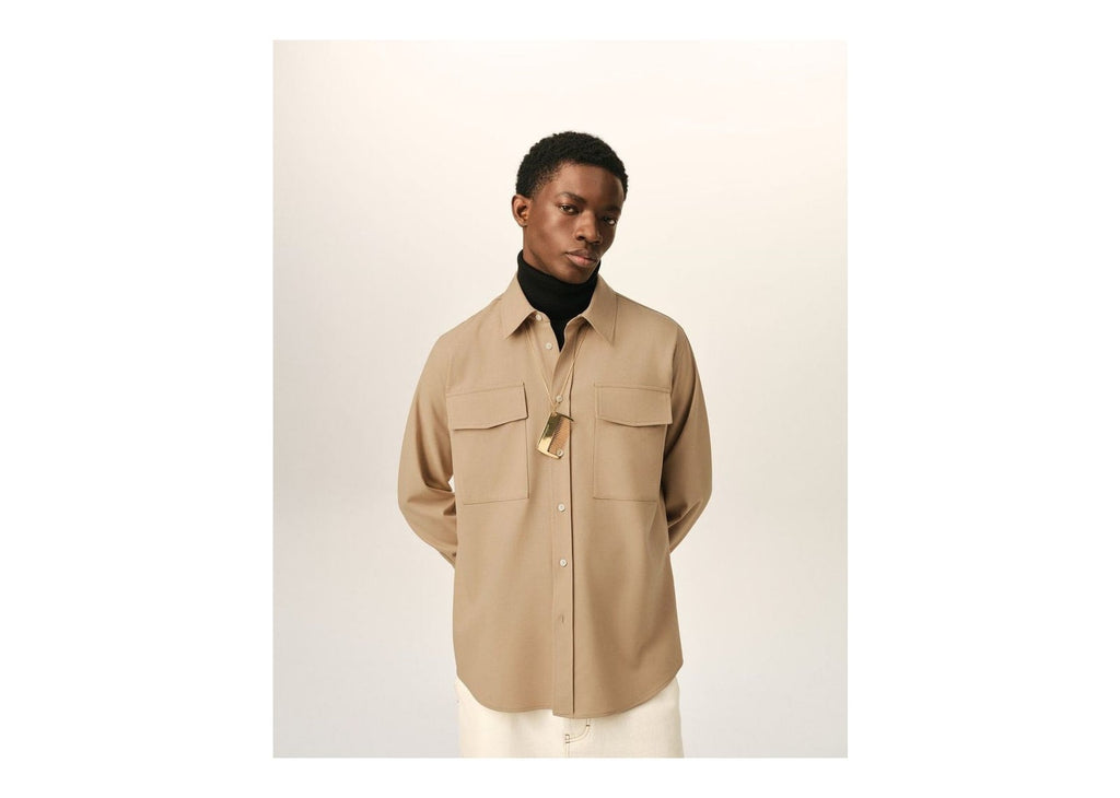 Ami Paris Wool Shirt Mastic Beige