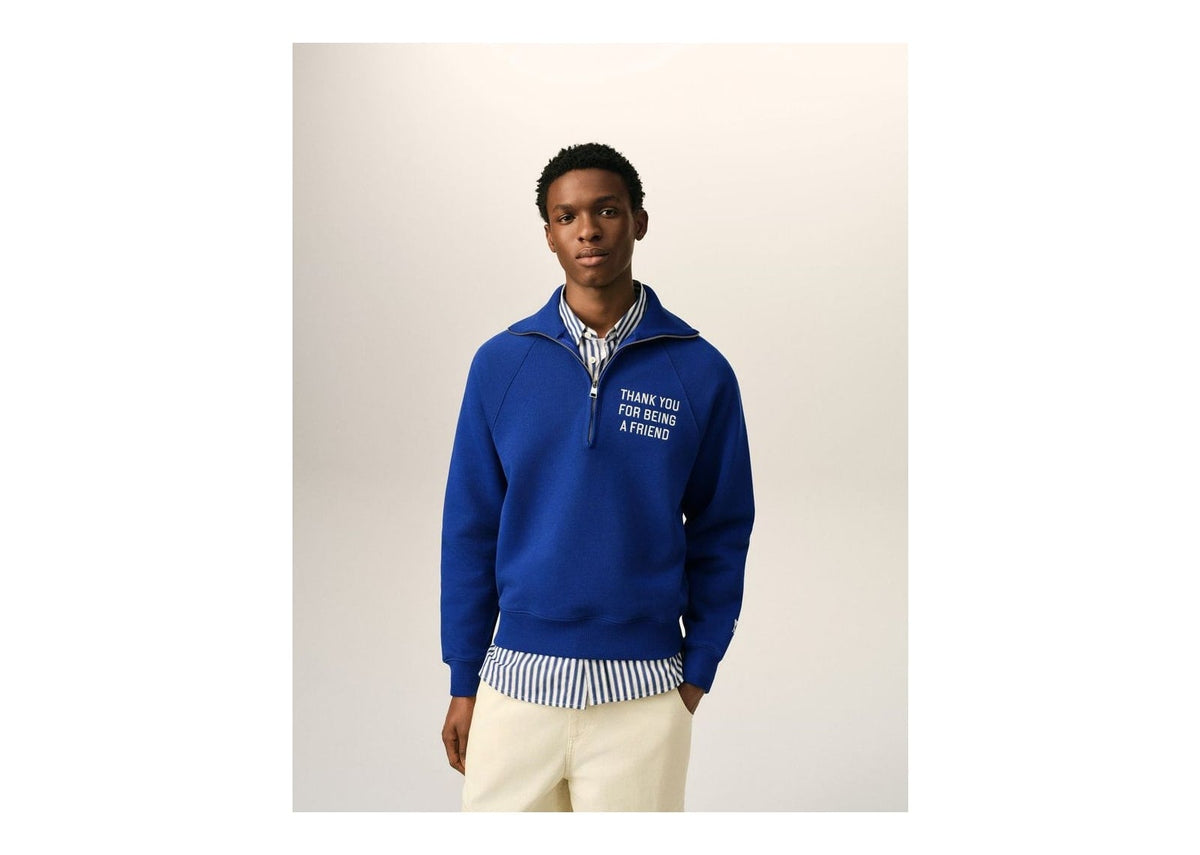 Ami Paris Zipped Cotton Thank You For Being A Friend Sweatshirt Royal Blue