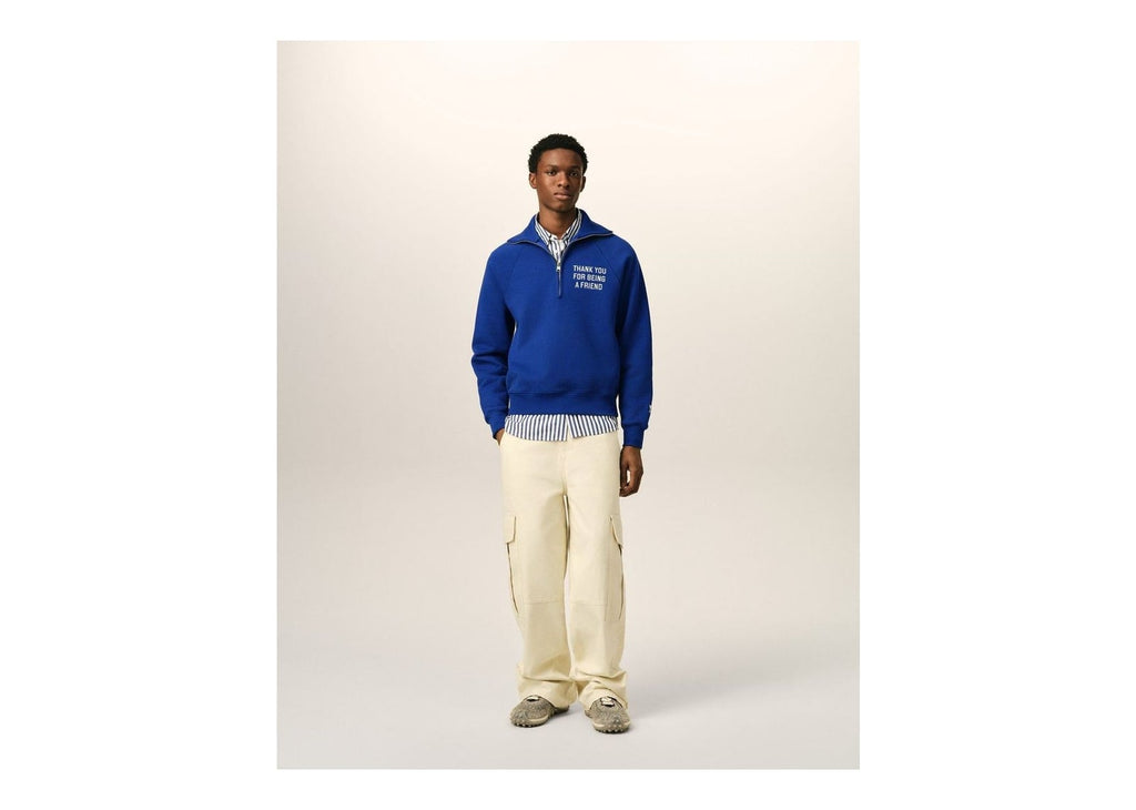 Ami Paris Zipped Cotton Thank You For Being A Friend Sweatshirt Royal Blue