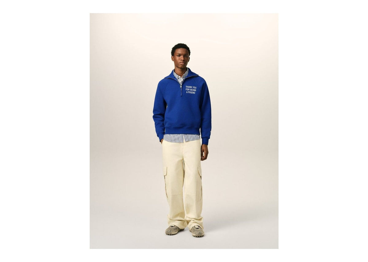 Ami Paris Zipped Cotton Thank You For Being A Friend Sweatshirt Royal Blue