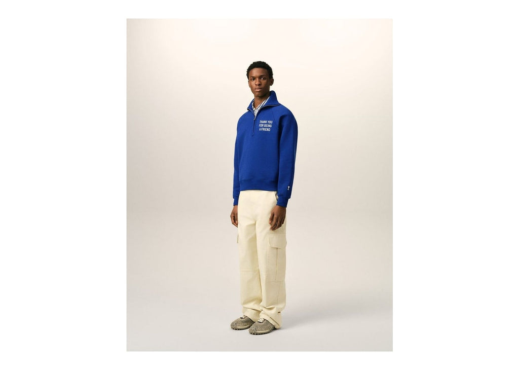 Ami Paris Zipped Cotton Thank You For Being A Friend Sweatshirt Royal Blue