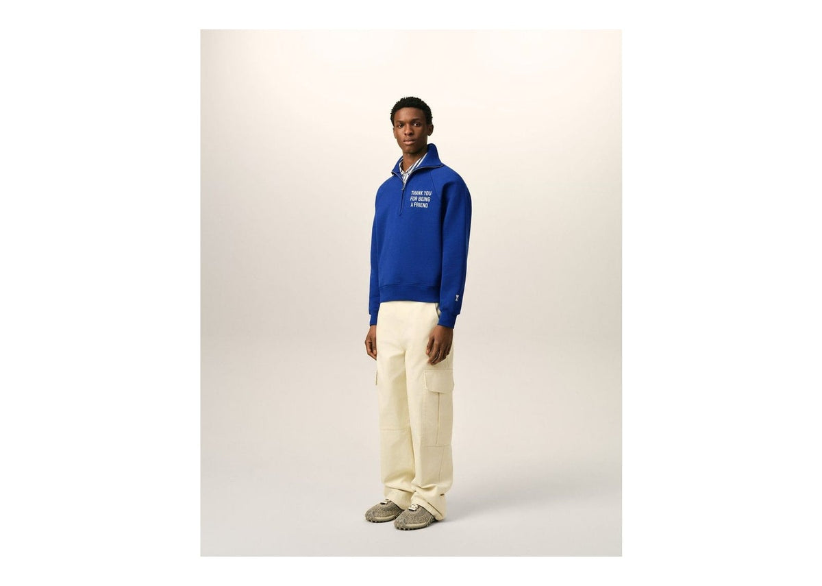 Ami Paris Zipped Cotton Thank You For Being A Friend Sweatshirt Royal Blue