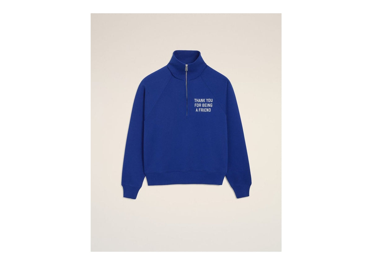 Ami Paris Zipped Cotton Thank You For Being A Friend Sweatshirt Royal Blue