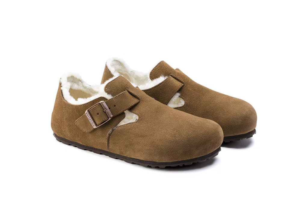 Birkenstock London Shearling Suede Dark Tea