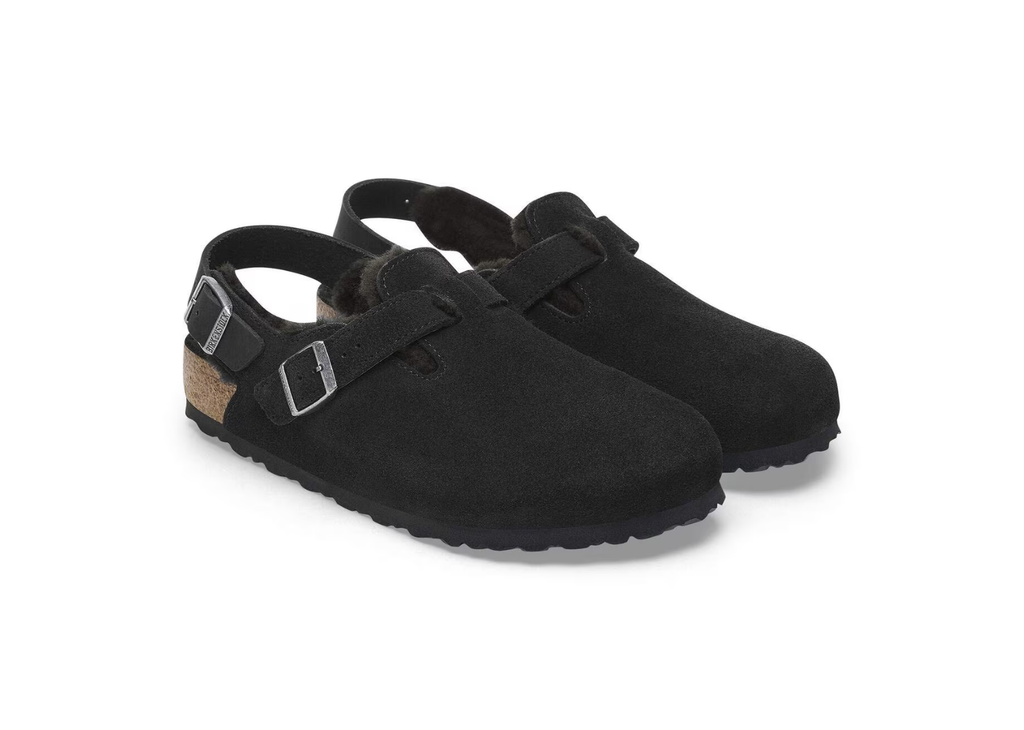 Birkenstock Tokio Shearling Suede Leather Black