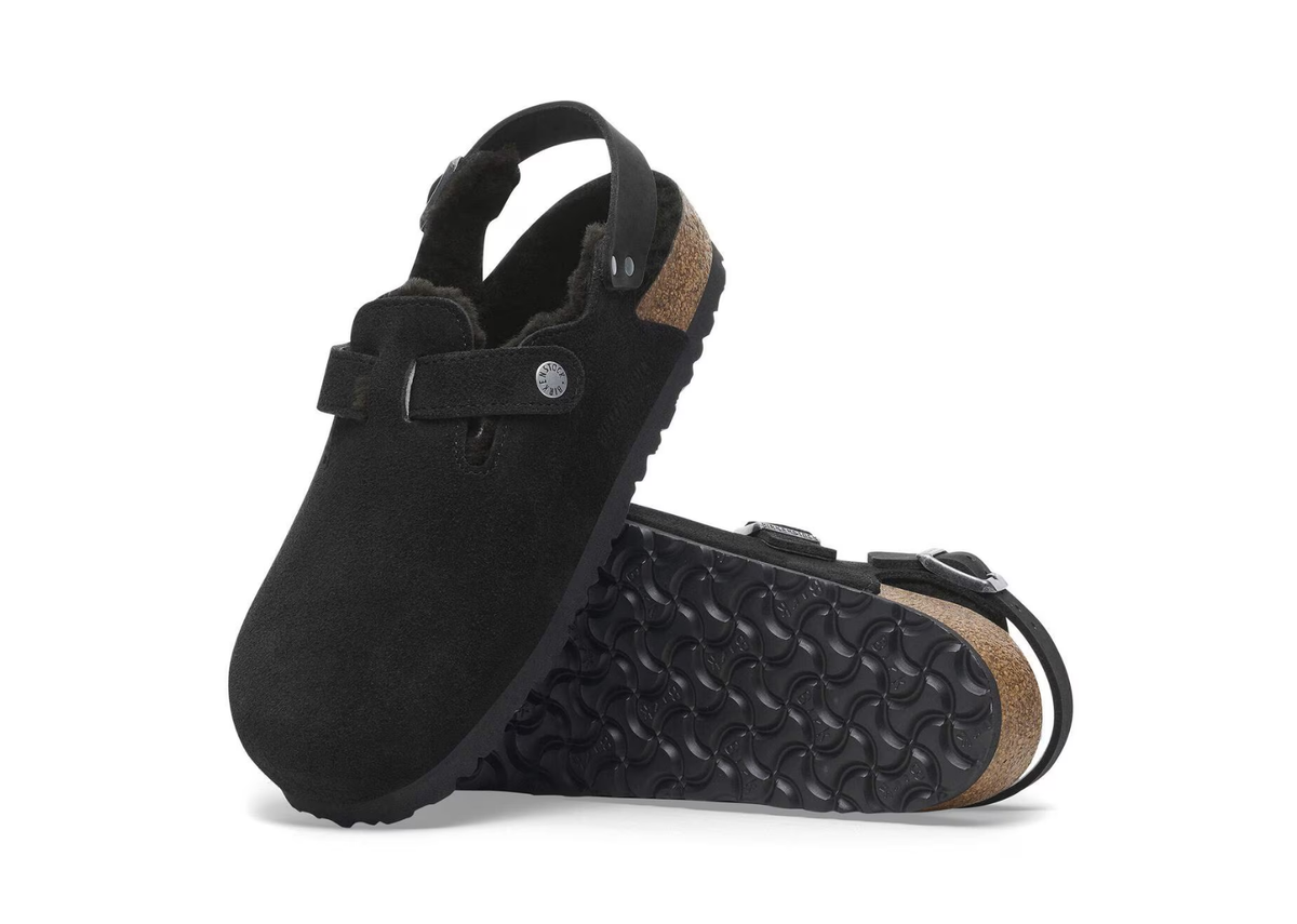 Birkenstock Tokio Shearling Suede Leather Black