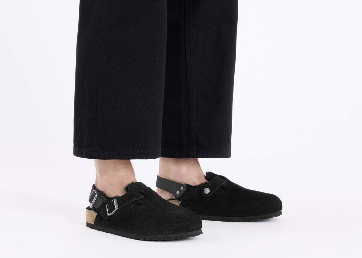 Birkenstock Tokio Shearling Suede Leather Black