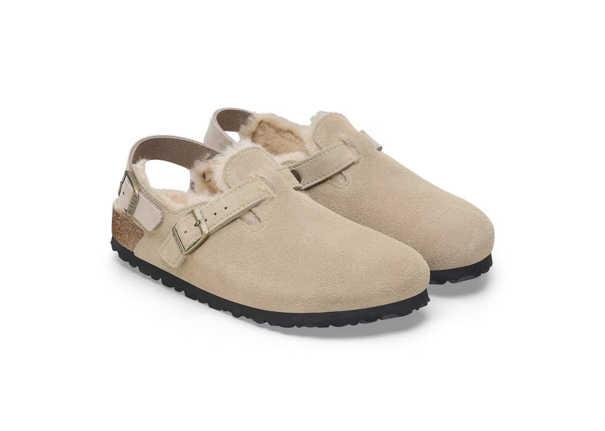 Birkenstock Tokio Shearling Suede Leather Taupe