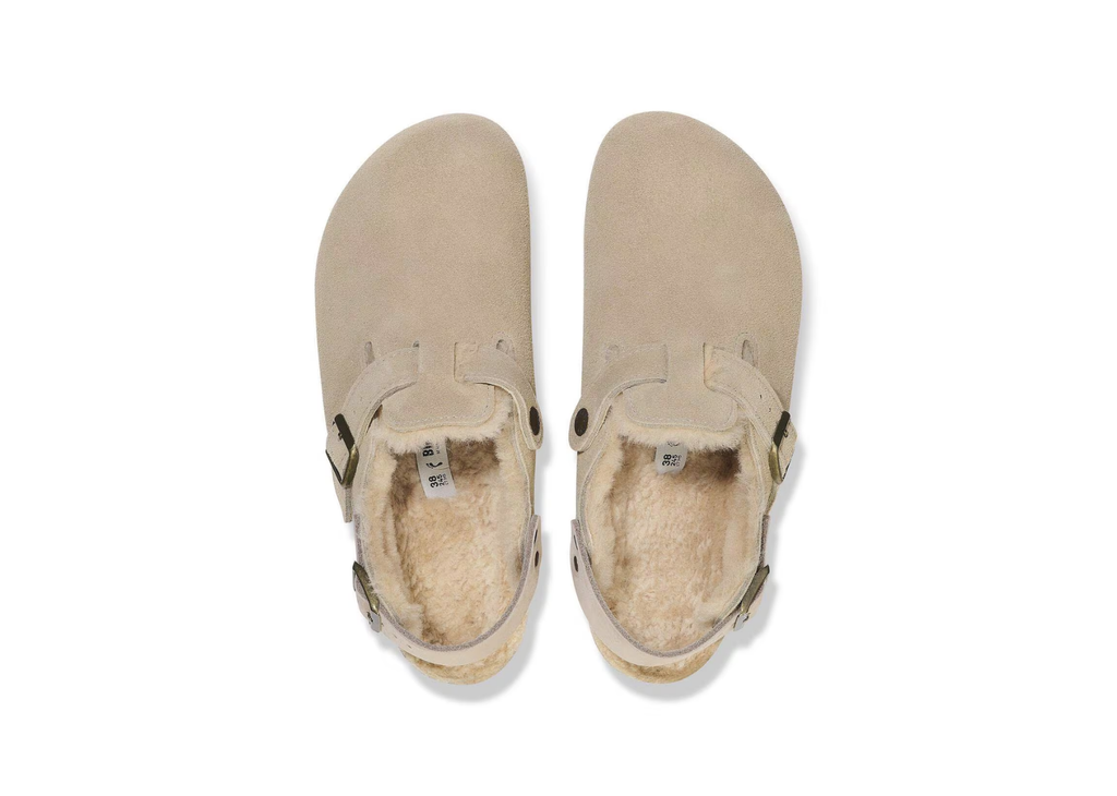 Birkenstock Tokio Shearling Suede Leather Taupe