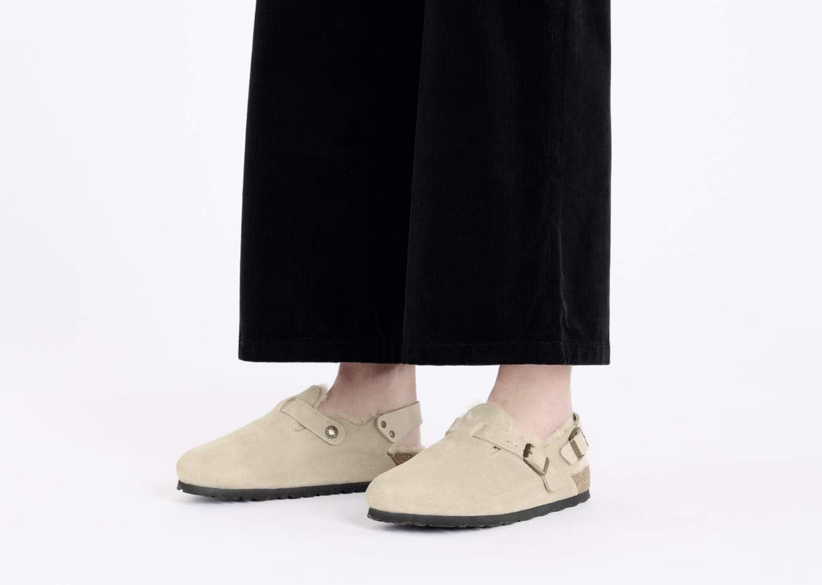 Birkenstock Tokio Shearling Suede Leather Taupe