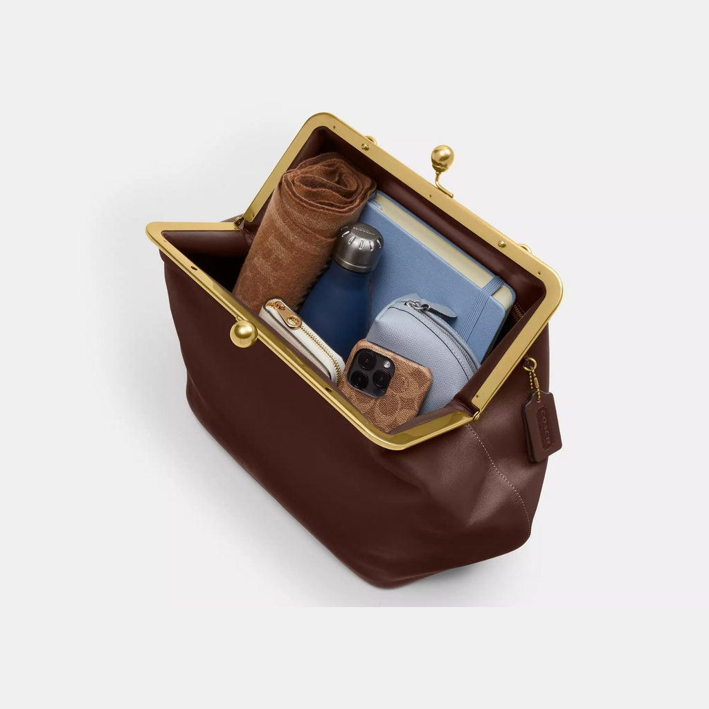 Coach Large Kisslock Frame Bag Brass/Dark Brown