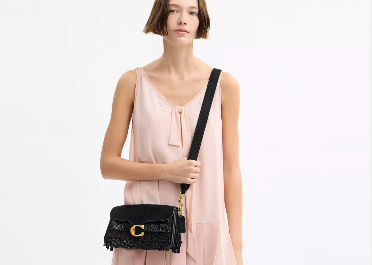 Coach Tabby Shoulder Bag 26 With Crystal Beaded Fringe Brass/Black