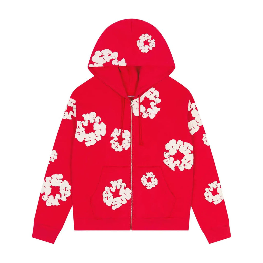 Denim Tears Cotton Wreath Zip Hoodie Red