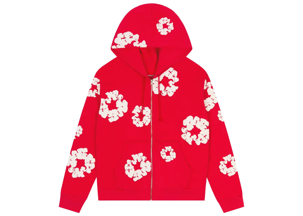 Denim Tears Cotton Wreath Zip Hoodie Red