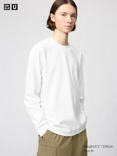 UNIQLO Unisex AIRism Cotton Crew Neck T-Shirt (Long Sleeve) - 00 WHITE