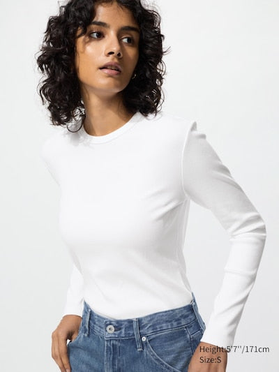 UNIQLO Unisex Soft Ribbed T-Shirt (Long Sleeve) - 00 WHITE