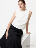 UNIQLO Shirring Boat Neck T-Shirt (Sleeveless) - 00 WHITE