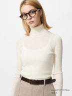 UNIQLO Women's 100% Merino Ribbed Turtleneck Jumper - 01 OFF WHITE
