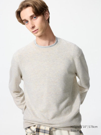 UNIQLO Men's 100% Cashmere Crew Neck Jumper - 01 OFF WHITE