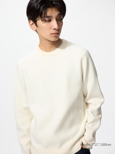 UNIQLO Unisex Washable Milano Ribbed Crew Neck Jumper - 01 OFF WHITE