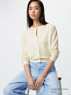 UNIQLO Women's 100% Merino Crew Neck Cardigan - 01 OFF WHITE