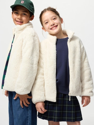 UNIQLO Kids' Fluffy Fleece Full-Zip Jacket - 01 OFF WHITE