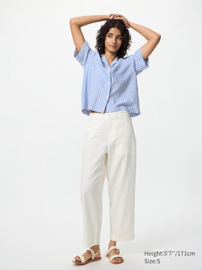 UNIQLO Women's Linen Cotton Tapered Trousers - 01 OFF WHITE