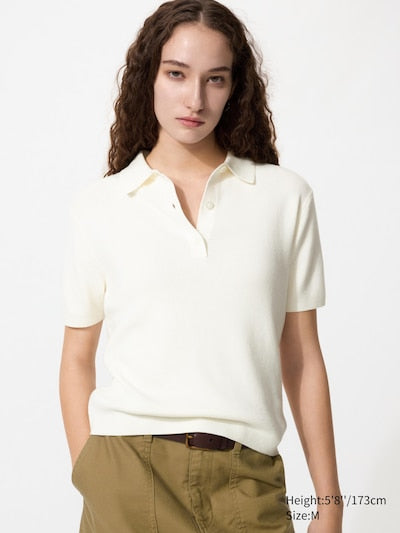 UNIQLO Women's Polo Jumper (Short Sleeve) - 01 OFF WHITE