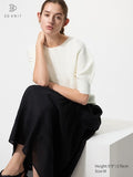 UNIQLO Women's 3D Knit Seamless Cotton Crew Neck Jumper (Short Sleeve) - 01 OFF WHITE