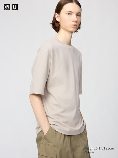 UNIQLO Unisex AIRism Cotton Oversized Crew Neck T-Shirt - 02 LIGHT GREY