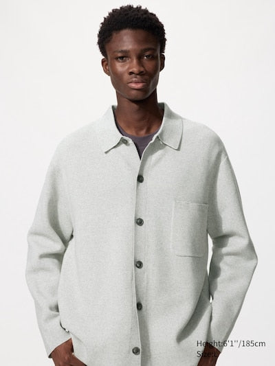 UNIQLO Unisex Milano Ribbed Shirt Collar Cardigan - 02 LIGHT GREY