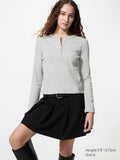 UNIQLO Unisex Ribbed Henley Neck Long Sleeve T-Shirt - 02 LIGHT GREY
