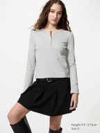 UNIQLO Unisex Ribbed Henley Neck Long Sleeve T-Shirt - 02 LIGHT GREY