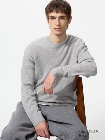 UNIQLO Men's 100% Cashmere Crew Neck Jumper - 03 GREY