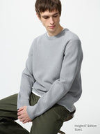 UNIQLO Unisex Washable Milano Ribbed Crew Neck Jumper - 03 GREY