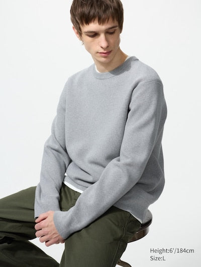 UNIQLO Unisex Washable Milano Ribbed Crew Neck Jumper - 03 GREY