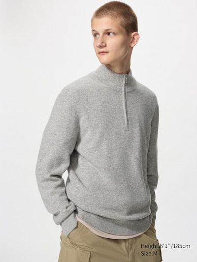 UNIQLO 100% Cashmere Half-Zip Jumper - 03 GREY